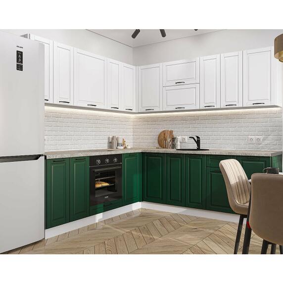 Кухня угловая Дублин-02 Special White/Special Green/Белый 2140*2200/2400*600
