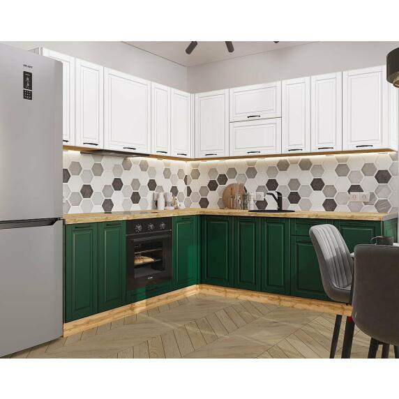 Кухня угловая Дублин-02 Special White/Special Green/Дуб Вотан 2140*2200/2400*600