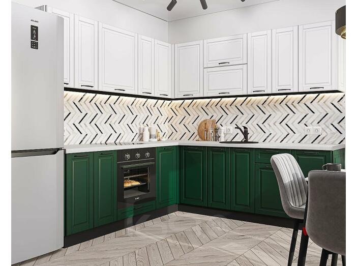 Кухня угловая Дублин-02 Special White/Special Green/Graphite 2140*2200/2400*600