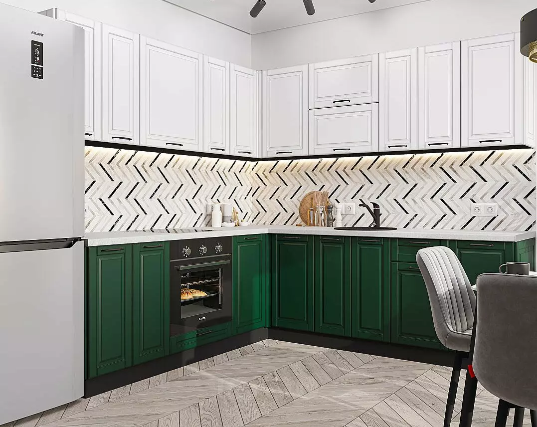 Кухня угловая Дублин-02 Special White/Special Green/Graphite 2140*2200/2400*600
