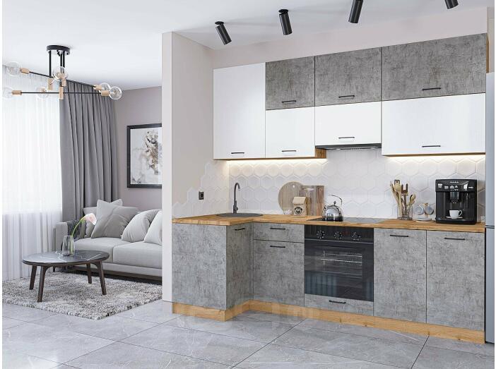 Кухня угловая Флэт-04 White In 2S/Temple Stone 2S/Дуб Вотан 2340*1000/2500*600