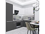 Модульный кухонный гарнитур Фьюжн-04 Silky White, Stormy Silk/Белый 2140x2500/1800x600