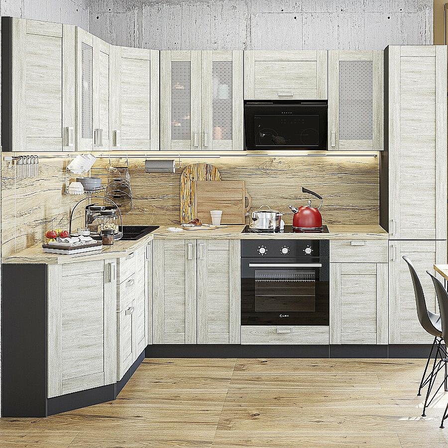 

Кухня Угловая Лофт-04 Nordic Oak/Graphite 2140*1700/2600*600
