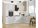 Модульный кухонный гарнитур Нео-03 Cream Silk, Grey Silk/Белый 2140x3000/2100x600