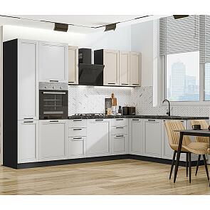 Кухня угловая Нео-03 Cream Silk/Grey Silk/Graphite 2140*3000/2100*600