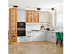 Модульный кухонный гарнитур Нео-04 Cream Silk, Grey Silk/Дуб Вотан 2340x3200/1800x600