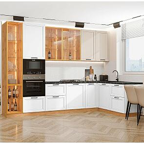 Кухня угловая Нео-04 Cream Silk/White Silk/Дуб Вотан 2340*3200/1800*600