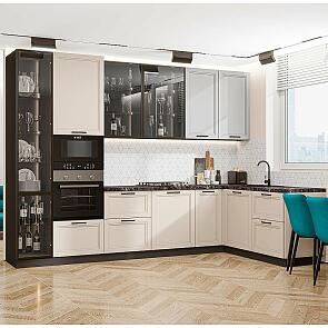 Кухня угловая Нео-04 Grey Silk/Cream Silk/Graphite 2340*3200/1800*600