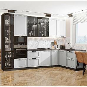 Кухня угловая Нео-04 White Silk/Grey Silk/Graphite 2340*3200/1800*600