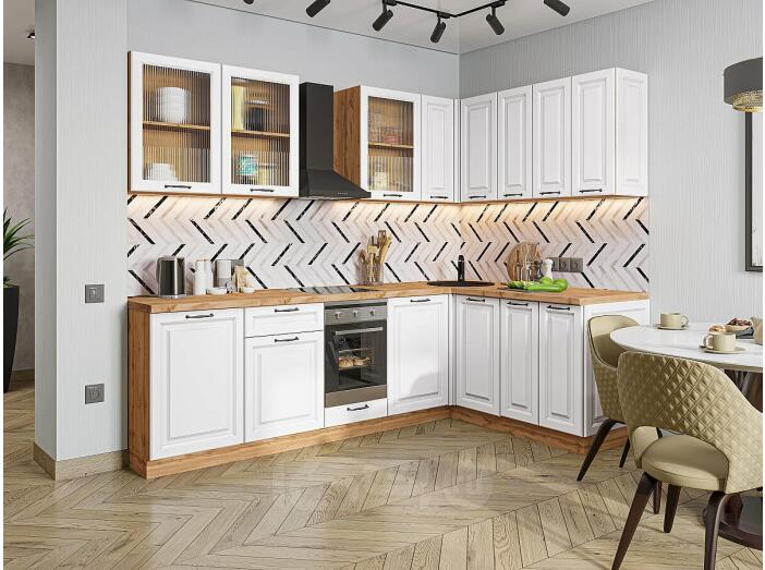 Кухня угловая Ницца Royal-02 Blanco/Дуб Вотан 2140*2550/1600*600