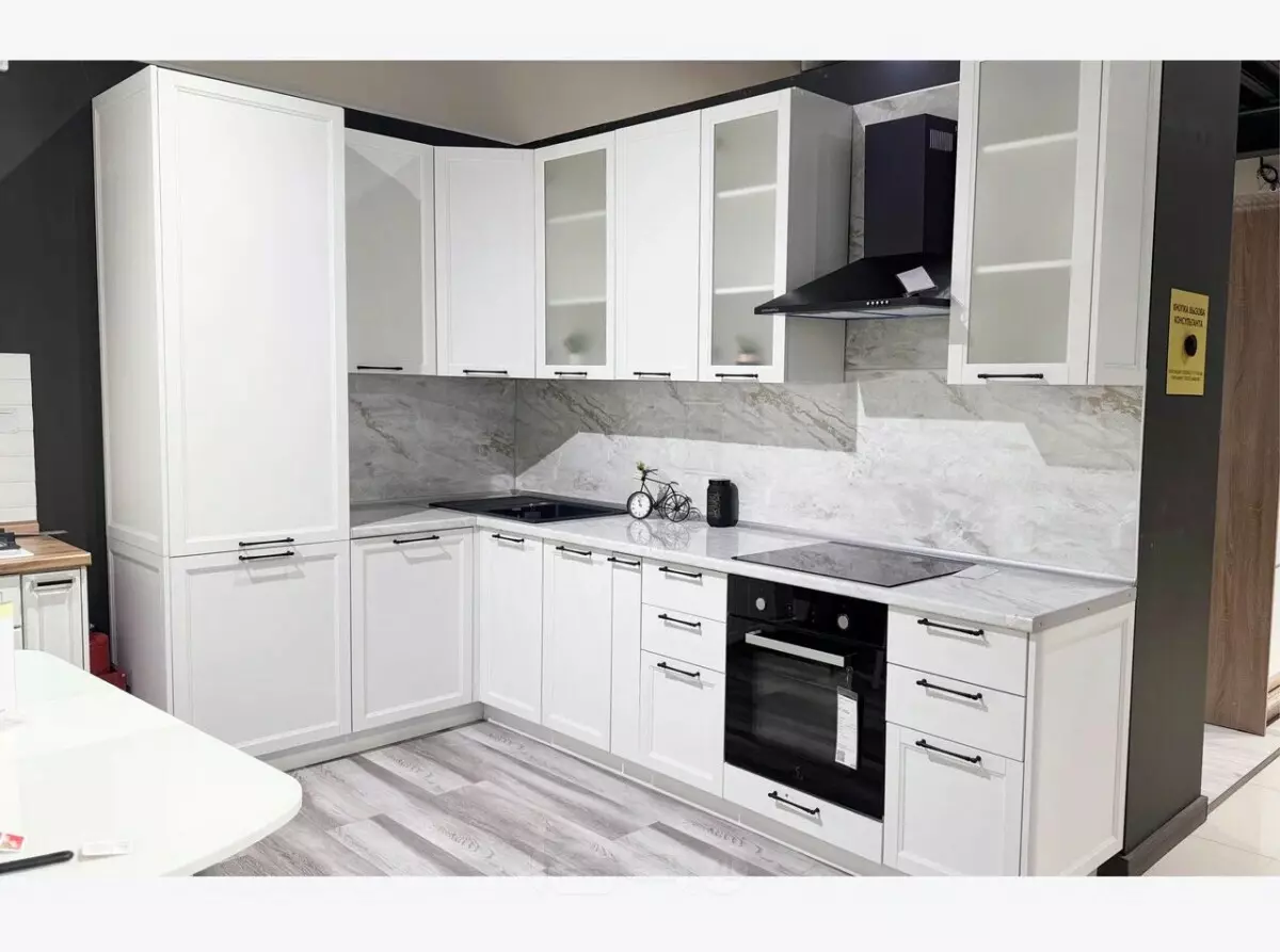 Кухня угловая Сканди White Silkwood/Белый 2336*1738/2980*600