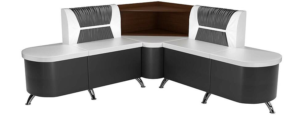 Диван кухонный угловой Лиза левый Экокожа Белый Черный 19190₽