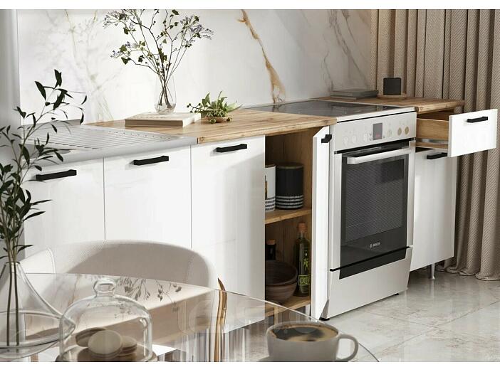 ЛДСП Кухня Рио NEW 2,0/900м (490) Компановка №4 (Белый глянец, Дуб Крафт (Дуб вотан))