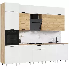 ЛДСП Кухня Рио NEW 3,0м (490) Компановка №2 (Белый глянец/Дуб Крафт, Дуб Крафт (Дуб вотан))