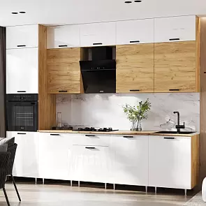 Кухонный гарнитур Рио Белый глянец, Дуб Крафт/Дуб Крафт 2500x3000x600 (Дуб вотан)