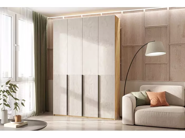 Марвэл Шкаф 4-х ств. (1600) с доп.ящиками (Мальта грей, Дуб Крафт)