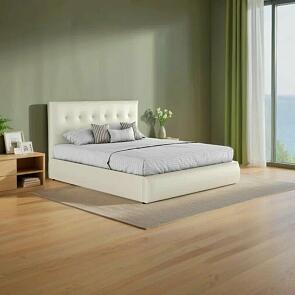 Кровать Селеста с матрасом экокожа белый без П/М 1200x2000, ортопедическое основание, изголовье мягкое