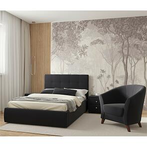 Кровать Селеста с матрасом велюр черный без П/М 1200x2000, ортопедическое основание, изголовье мягкое