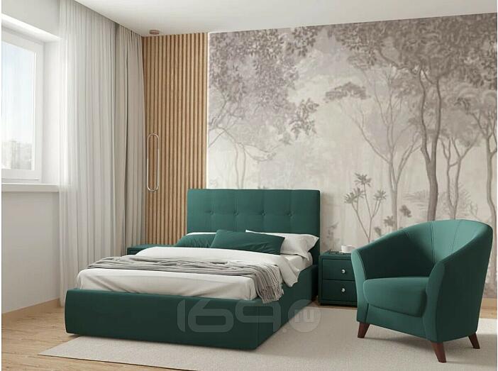 Кровать Селеста с матрасом велюр изумруд без П/М 1200x2000, ортопедическое основание, изголовье мягкое