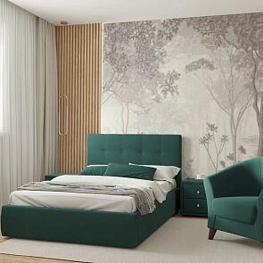 Кровать Селеста с матрасом велюр изумруд без П/М 1200x2000, ортопедическое основание, изголовье мягкое