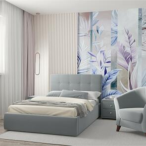 Кровать Селеста с матрасом велюр серый без П/М 1200x2000, ортопедическое основание, изголовье мягкое