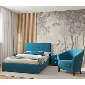 Кровать Селеста с матрасом велюр синий без П/М 1200x2000, ортопедическое основание, изголовье мягкое