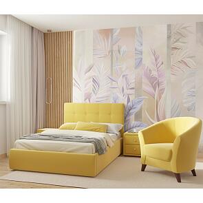 Кровать Селеста с матрасом велюр жёлтый без П/М 1200x2000, ортопедическое основание, изголовье мягкое