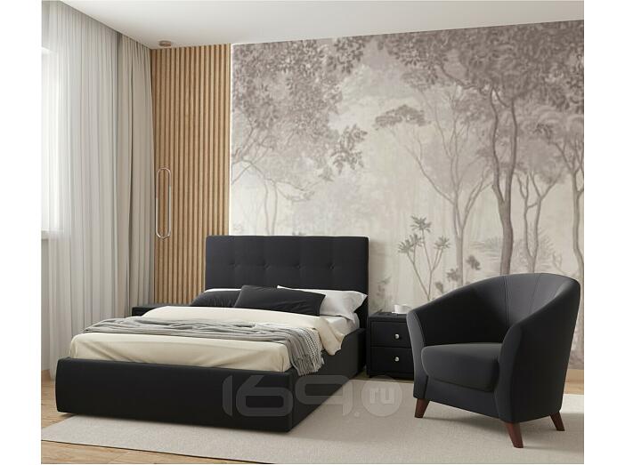Кровать Селеста с матрасом велюр черный С П/М 1200x2000, ортопедическое основание, изголовье мягкое