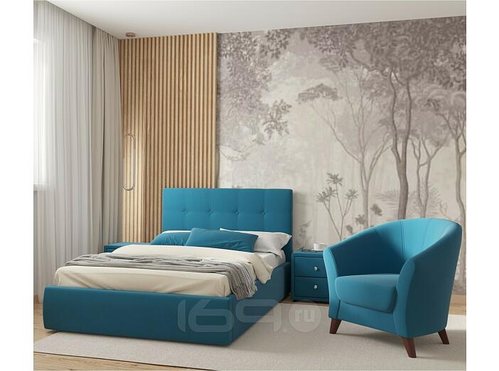 Кровать Селеста с матрасом велюр синий С П/М 1200x2000, ортопедическое основание, изголовье мягкое