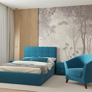 Кровать Селеста с матрасом велюр синий С П/М 1200x2000, ортопедическое основание, изголовье мягкое