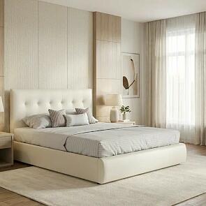 Кровать Селеста с матрасом экокожа белый без П/М 1400x2000, ортопедическое основание, изголовье мягкое