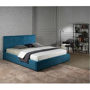 Кровать Селеста с матрасом велюр синий без П/М 1400x2000, ортопедическое основание, изголовье мягкое