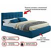 Кровать Селеста с матрасом велюр синий без П/М 1400x2000, ортопедическое основание, изголовье мягкое