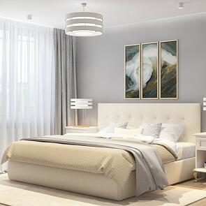 Кровать Селеста с матрасом велюр бежевый С П/М 1400x2000, ортопедическое основание, изголовье мягкое