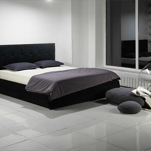 Кровать Селеста с матрасом велюр черный С П/М 1400x2000, ортопедическое основание, изголовье мягкое