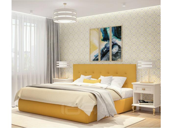 Кровать Селеста с матрасом велюр жёлтый С П/М 1400x2000, ортопедическое основание, изголовье мягкое