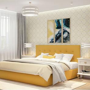 Кровать Селеста с матрасом велюр жёлтый С П/М 1400x2000, ортопедическое основание, изголовье мягкое