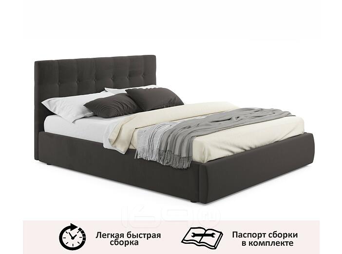 Кровать Селеста с матрасом велюр черный без П/М 1600x2000, ортопедическое основание, изголовье мягкое