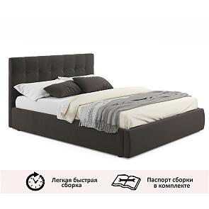 Кровать Селеста с матрасом велюр черный без П/М 1600x2000, ортопедическое основание, изголовье мягкое