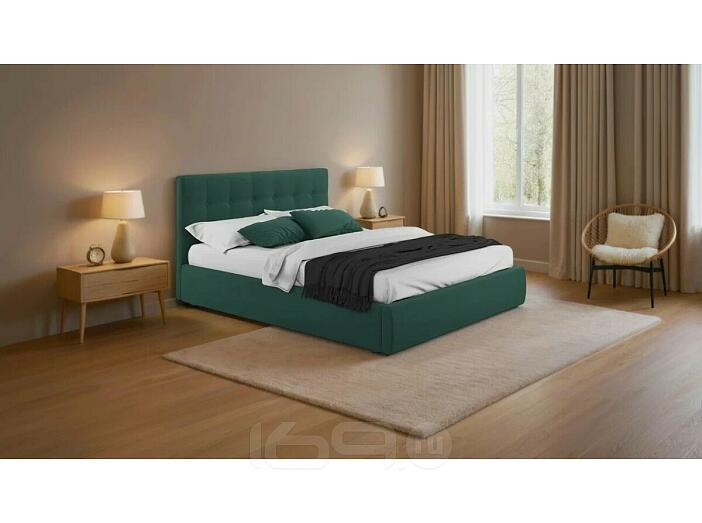 Кровать Селеста с матрасом велюр изумруд без П/М 1600x2000, ортопедическое основание, изголовье мягкое