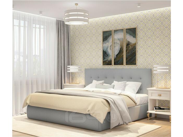 Кровать Селеста с матрасом велюр серый без П/М 1600x2000, ортопедическое основание, изголовье мягкое