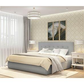 Кровать Селеста с матрасом велюр серый без П/М 1600x2000, ортопедическое основание, изголовье мягкое