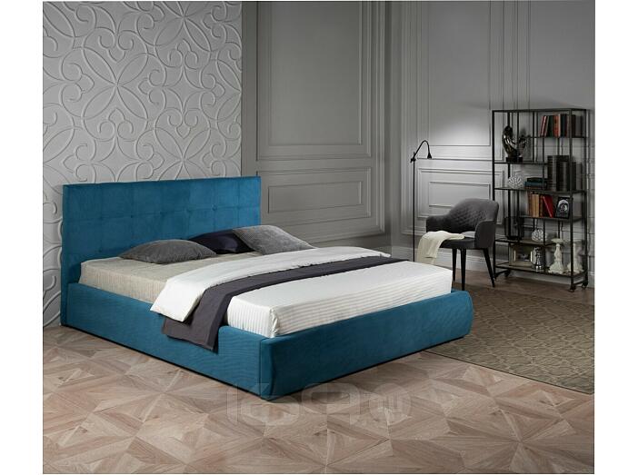 Кровать Селеста с матрасом велюр синий без П/М 1600x2000, ортопедическое основание, изголовье мягкое