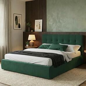 Кровать Селеста с матрасом велюр изумруд С П/М 1600x2000, ортопедическое основание, изголовье мягкое