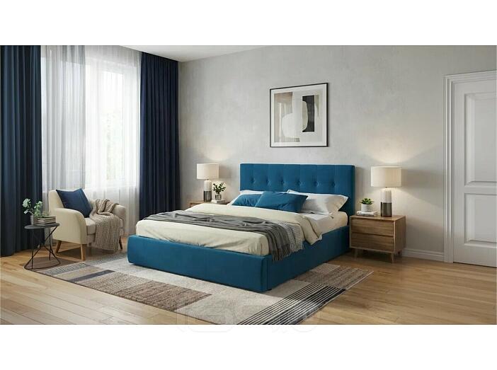 Кровать Селеста с матрасом велюр синий С П/М 1600x2000, ортопедическое основание, изголовье мягкое