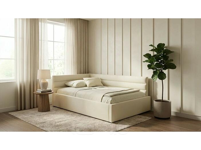 Кровать Aura с матрасом велюр бежевый С П/М 1200x2000, ортопедическое основание, изголовье мягкое