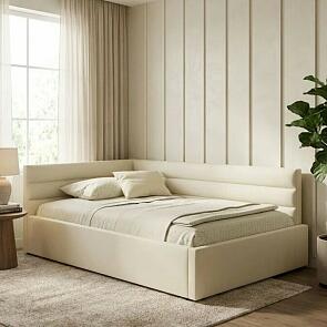 Кровать Aura с матрасом велюр бежевый С П/М 1200x2000, ортопедическое основание, изголовье мягкое