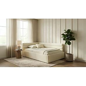 Кровать Aura с матрасом велюр бежевый С П/М 1200x2000, ортопедическое основание, изголовье мягкое