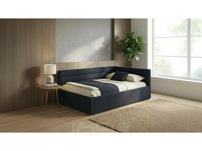 Кровать Aura с матрасом велюр черный С П/М 1200x2000, ортопедическое основание, изголовье мягкое