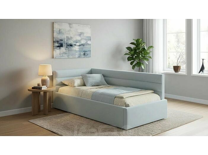 Кровать Aura с матрасом велюр мята пастель С П/М 1200x2000, ортопедическое основание, изголовье мягкое